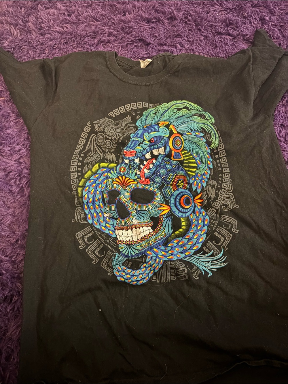 WOLF Black Tee with Multicolor Dragon Skull Graphic